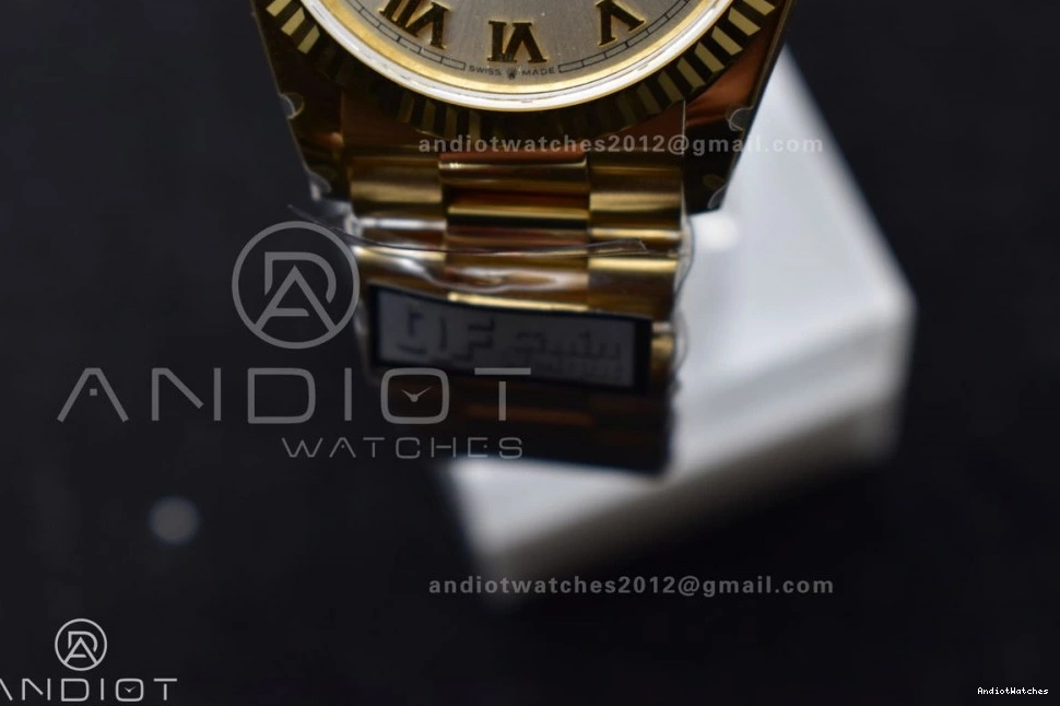 Steel President 904L Durable V5 (Gain QF Edition vr3255 Weight) DayDate 699 on 36 Roman Bracelet Best Silver Dial with YG Markers 0207